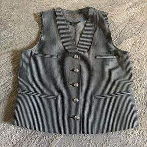 Lauren Ralph Lauren stripped denim vest seersucker black white button large